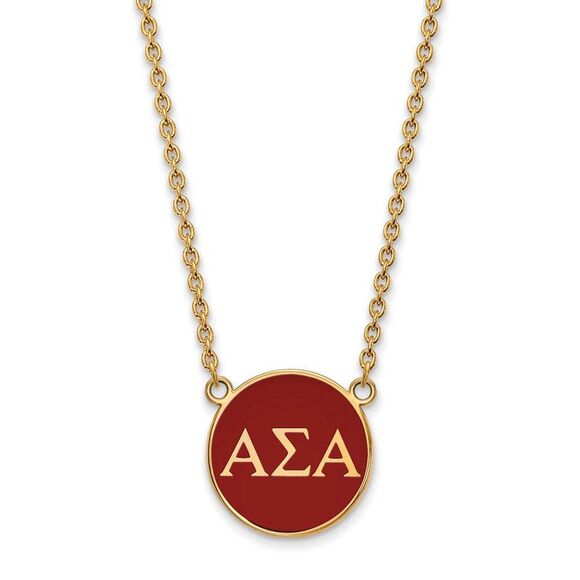 14K Plated Silver Alpha Sigma Alpha Large Greek Letter Enamel Necklace - Picture 1 of 5